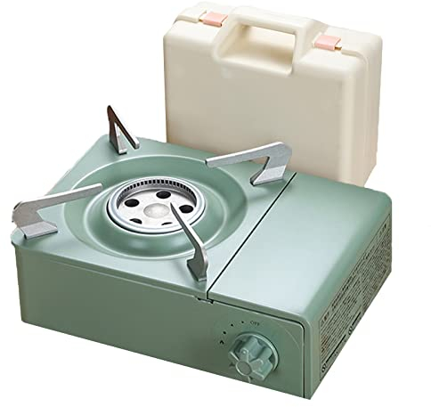 Pórtatil Mini Cocina de Gas Estufa Hornillo de Gas Portátil y Compacto Potencia Acero Inoxidable para Camping Senderismo Acampada Exterior,Green,26 * 18 * 8cm