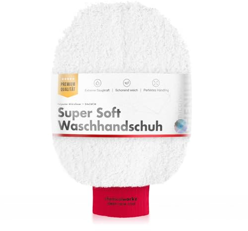 Chemicalworkz Mikrofaser Autowaschhandschuh - extrem saugstark - Waschhandschuh Auto ohne Daumen. Mikrofaser Handschuh, Wash Mitt, Auto Handschuh | Bundfarbe: rot