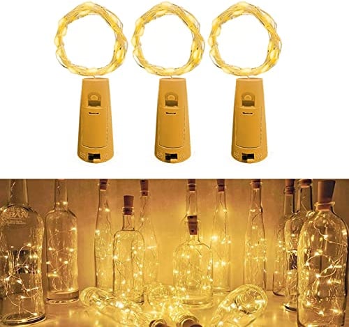 Jsdoin Bottle Lights, 2M 20 LED Cork Lights for Bottles, Fairy Lights Battery Operated, 3 Pack LED Bottle Light for Parties, Christmas DIY Table Centrepieces Indoor/Outdoor Decoration (Warm White)