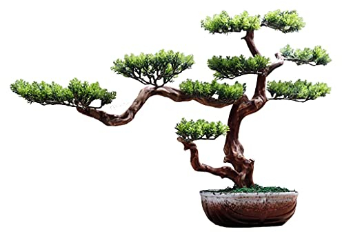TOMYEUS Kunstpflanze Künstliche Begrüßungskiefer Bonsai Baum Natürliche Wurzelkunst Künstliche Kiefer Nadeln Keramik Blumentöpfe Büro Studie Wohnzimmer Dekoration Künstlicher Bonsai-Baum