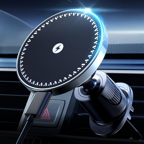 Lekente 15W für Magsafe Autohalterung mit Ladefunktion, Kfz Ladegerät Auto Wireless Car Charger Handyhalterung für iPhone 16 15 14 13 12 Serie