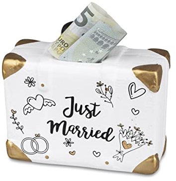 Spardose Koffer Just Married | Hochzeitsgeschenk Geldgeschenk Geschenk Hochzeit | 14 cm