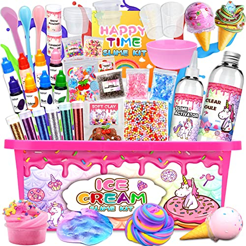MUOIVG Schleim Set Zum Selber Machen, Geschenke für Mädchen, Slime Kit Für Kristallschleim, Glitzerschleim, Einhorn-Schleim, für Kinder, Fluffy Slime, Selber Machen Set