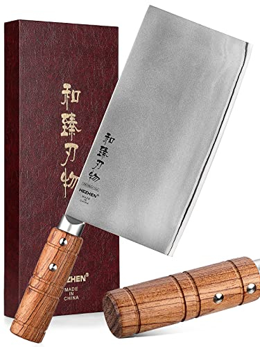 HEZHEN 20CM Hackmesser, 3 Schichten Verbundstahl Edelstahl Chinesisches Kochmesser, Küchenmesser Fleisch Gemüse Spaltmesser, Griff aus Padauk-Holz