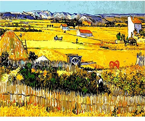 YSCOLOR Diy Leinwand Malen Nach Zahlen Kit Für Kinder Erwachsene Malerei Für Die Heimdekoration Mit Pinseln Und Acrylfarben Herbst Van Gogh Landschaft 40X50cm