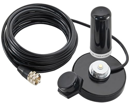 Anina NMO Low Profile Strong Magnetic Mount Antenna 3.5 W/NMO Rain Cap VHF UHF 136-174 MHZ 400-470 MHz Mag-Mount Base PL259 Male RG58 Pure Copper Coaxial Cable for Mobile Ham Amateur GMRS Radio