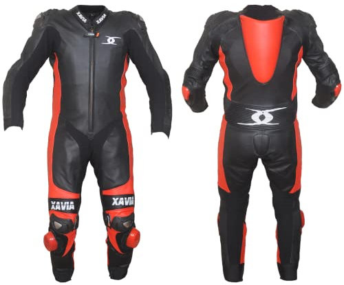 Xavia X-Tuta Da Motociclista Certificata CE AAA In Pelle Di Vacchetta Con Armatura (46, Nero x Rosso)