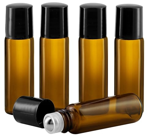 Botellas roll on aceites esenciales 5ml - 5 Envases de vidrio ámbar rellenable para aromaterapia, perfumes o masajes