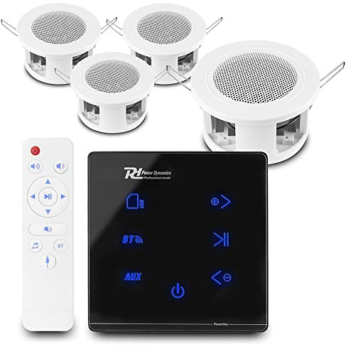 Power Dynamics Bluetooth Ceiling Speakers System - A50B In-Wall Amplifier with 4x CSBA3L 3 Compact Ceiling Mounted Speakers & Remote - Home Audio Solution