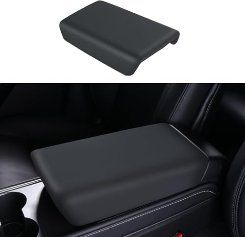 BASENOR Tesla 2020-2024 Model Y 2017-2023 Model 3 Center Console Cover TPU Armrest Cover Non-Slip Protector Armrest Tesla Interior Accessories Black (Not Compatible with 2024 2025 Tesla Model 3)