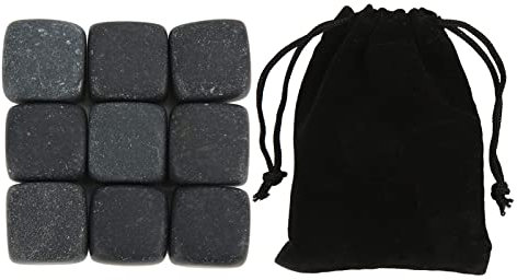 Whiskey Stones Chilling Rocks Getränkekühler-Set, Basalt-Getränkekühlsteine ​​mit Aufbewahrungstasche, Wiederverwendbare Eiswürfel Für Getränke, Whiskey-Kühlsteine, Eissteine ​​für Getränke(#1)