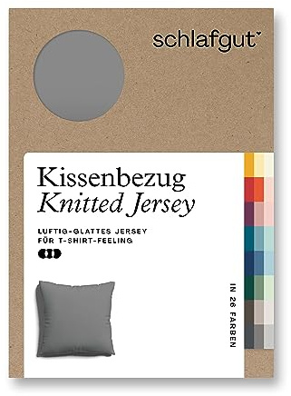 schlafgut Knitted Jersey Kissenbezug 40x40 cm Bio-Baumwolle, Grey Mid | Kopfkissenbezug, Kissenhülle, Grau, Jersey, mit Elasthan, faltenfrei, bügelfrei, OEKO-TEX