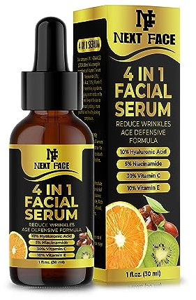 Organic Vitamin C Serum For Face & Hyaluronic Acid. Anti-Aging,Wrinkles,Dark Spots,Brightening, Facial Serum With 30% Vitamin C 5% Niacinamide 10% Vitamin E Serum, 4 In 1 Vitamin C.