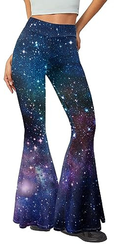 Forchrinse Galaxy Starry Space Universe Flared Leg Palazzo Long Pants for Women Girls Galaxy Flared Leggings Bell Bottom Palazoo Pants for Yoga Dance Party