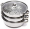 KEESUNG Vaporera de acero inoxidable de 3 capas, 28 cm, tres capas, acero inoxidable, con tapa de cristal, apilable, para albóndigas, verduras o aves, apta para lavavajillas