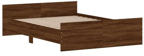 vidaXL Cadre de Lit Tête de Lit et Pied de Lit, Lit Double avec Sommier à Lattes, Lit Adulte, Meuble de Chambre, Moderne, Chêne Brun 140x190 cm
