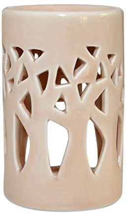 Brûle Parfum Brûleur Fondant Cire Parfumée – Diffuseur Huile et Senteur – Bougeoir Photophore Aromathérapie en Céramique avec Projection de Lumière – H 11 cm Forêt Beige - Zen’Arôme