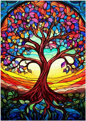 Puzzle arbre de vie vitrail 300/500/1000 pièces (500 pièces (38 × 52 cm)