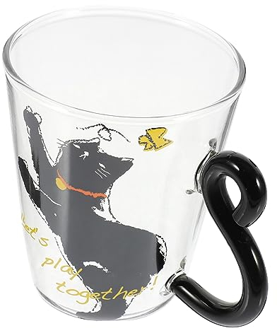Mikinona Taza de café de cristal de gato vaso de agua para gatos tazas de jugo tazas de cristal con asa tazas cafe cristal Vasos taza de expreso taza de gato taza de agua Leche