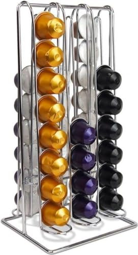 Web Best Store Porta Capsule Caffe Nespresso Compatibile Cialde Supporto Metallo Cialda Stand Dispenser Organizer Salvaspazio… (48 Capsule Silver Argento)