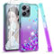 LeYi Funda para Xiaomi Redmi 12 4G/5G con [2-Unidades] Cristal Templado Protector Pantalla, Silicona Purpurina Brillante Carcasa, Transparente Gel Bumper TPU Fundas Case Cover, Verde/Morado