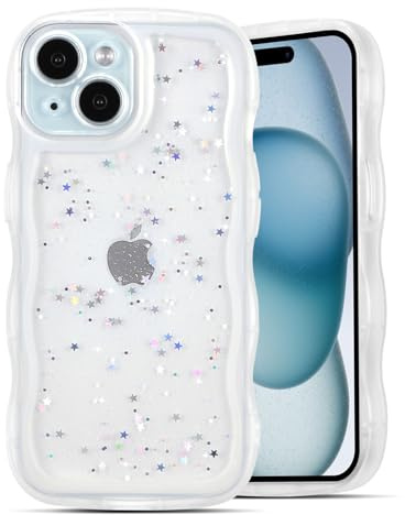 QLTYPRI Compatible with iPhone 14 Case, Cute Curly Wave Frame Clear Glitter Case for Girls Women, Sparkle Bling Soft TPU Bumper Transparent Shockproof Protective Phone Cover for iPhone 14 - Clear