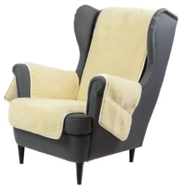 Sesselauflage Sesselschoner aus Merinowolle Felix Armlehnen und Taschen warm und weich zur Schonung der Polster Farbe Weiß