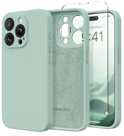 SuydanBox Magnetic for iPhone 13 Pro Case, Compatible with MagSafe, [Full Camera Protection][Screen Protector] Silicone Shockproof Protective Phone Case for iPhone 13 Pro 6.1, Mint
