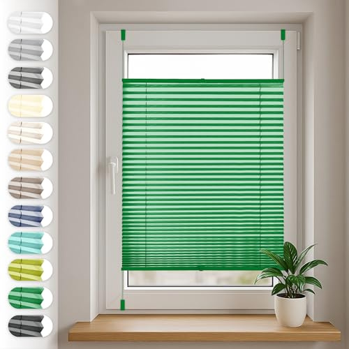 Sonello Plissee Klemmfix ohne Bohren 105x200cm Grün Plisseerollo Klemmrollo | Sonnenschutz für Tür & Fenster, Blickdicht, Sichtschutz, Fensterrollo, Fertigplissee Rollo - einfache Montage, Faltrollo