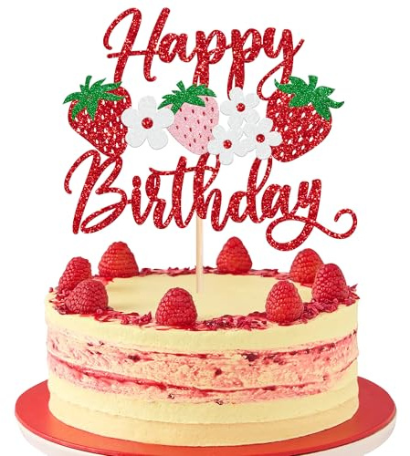 Xsstarmi 1 paquete de decoración para tarta de cumpleaños de fresa de verano, decoración de tarta de fresa para niños, niñas, cumpleaños, baby shower, fiesta, decoración para tartas