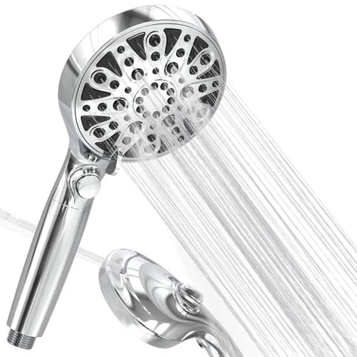 Wassersparend Duschkopf, Huschbrause Filter Mineralsteinen und 10 Strahlarten, Druckerhöhende Duschkopf AntiKalk, Hochdruck handbrause für Hartes Wasser, Rest-Chlor, Bakterien, Schwermetall (G1/2)
