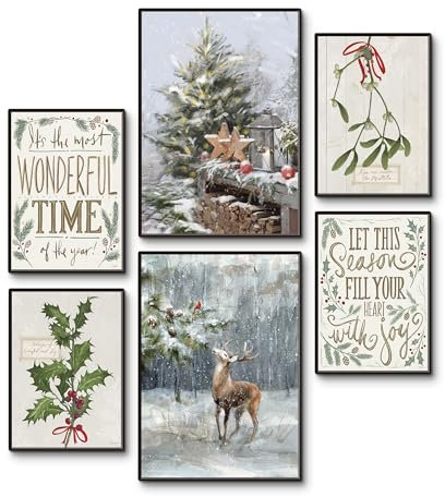 ARTLAND Premium Posterset Weihnachtsbilder 6er Set mehrteilig 2x A3 + 4x A4 6-teilig moderne Poster für Deko Bilderwand für Küche oder Esszimmer OHNE RAHMEN - Advent Weihnachten Winter