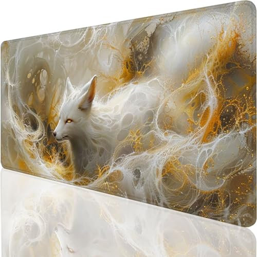 Keyboard Mouse Mat Mousepads Mouse Mat, 600x300x3mm Large Mouse Pad, Mousemat Multifunctional Gaming Mousepad, Non-Slip Big Desk Mat, Clear Printing Mousepads Mouse Mat for Laptop, White fox Q-I