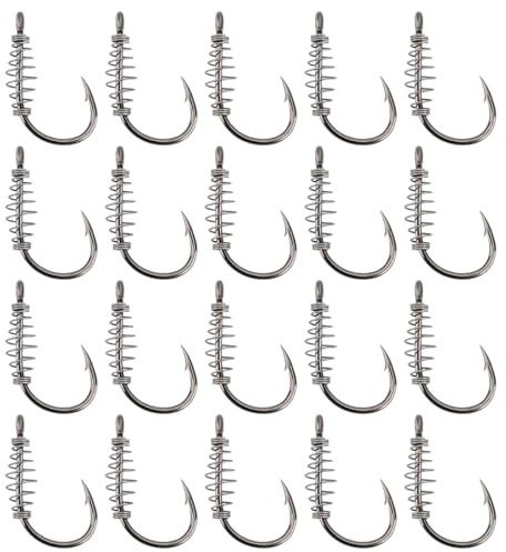 eMagTech Angelhaken aus Karbonstahl, Größe 12, mit Metallfederhaken, drehbar, geeignet für Power-Köder, Forellen, Karpfen, Schwarz, 20 Stück