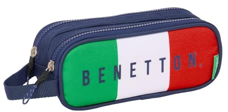 safta Benetton Flag Doppelmäppchen für Kinder, ideal für Kinder im Schulalter, bequem und vielseitig, Qualität und Widerstandsfähigkeit, 21 x 6 x 8 cm, Marineblau, M, Casual