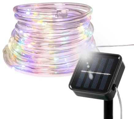 IC Gardenworld Solar Lichterschlauch mit 50 bunten LED, ca. 5 Meter, separates Solarpanel mit Erdspieß, optionale Blinkfunktion