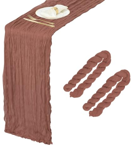sourcing map Lot de 2 chemins de table en étamine, rose poudré, 3 m, 89,9 x 299,7 cm, chemin de table rustique de fête, décoration de table romantique en gaze pour mariage, fête d'anniversaire