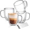 Jassceram Double Walled Glass Coffee Cups Set of 4, 420ml Large Capacity Glasses Mugs with 4 Spoons, Vacuum Insulated Glass with Handles for Cappuccino Dessert Tea Latte Ice Cream 14oz