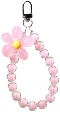 Bijoux De Telephone, Chaine Telephone Portable, Chaîne En Perles, Chaine De Telephone, Cordon Telephone Portable Bijoux, Pour Femmes Filles, Pendentif Fleur Rose (Rose)