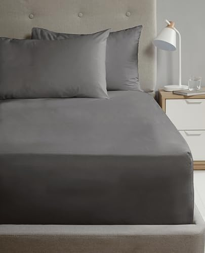 Rapport Home King Size Fitted Sheet Charcoal Percale Bed Sheet