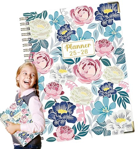 Journale zum Schreiben A5 Blumendesign Englisch Notizblock Juli 2025-Juni