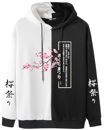 Generisch Ästhetischer Japanischer Sakura-Kapuzenpullover Für Damen Und Herren Hoodie Y2k Anime Sweatshirt Mit Kapuze Streetwear Oversized Kapuzenpulli Mit Aufdruck Pullover Elegant Hoody Lässig