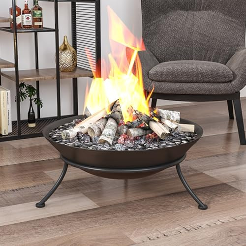 Gusseiserne Holzfeuerschale, schwarze runde Feuerschale mit tragbarem Ständer, große Feuerschale für Garten, Terrasse, Party, Lagerfeuer, Veranda, Grillen und Camping(70CM/27.5IN)