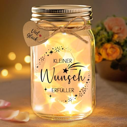 Regalo de dinero, regalo de Navidad, regalo de cumpleaños, luz para botella con texto en alemán Korken und kleine Wunscherfüller Karte, Meteor einfaches Wunschgeldgeschenk Sparschwein