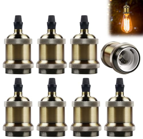 Douille E27 Vintage, 8 Pièces E27 Douille Ampoule, Douille Ampoule en Aluminium, Laiton Vintage Socket pour Suspension Lampe Plafonds Bricolage