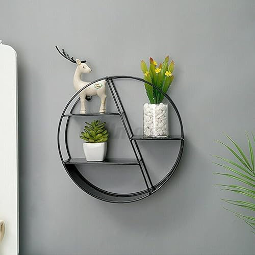 DEENZ Retro Multi Sections Durable Metal & Wire Frame Strong Construction Round Wall-Mount Floating Shelf Display Unit Diagonal Storage Organisation Solution Rack Space Saving Decor 50 X 10 Cm (BLACK)