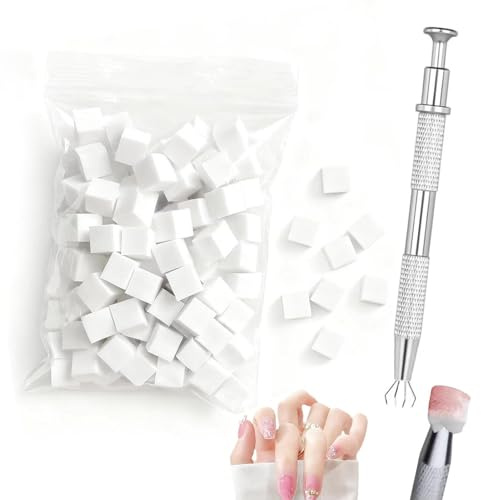 100 PCS Nail Sponges for Ombré, Sponge Brush with 1 Metal Grabber Nail Brushes for Metal Grabber and Storage Box