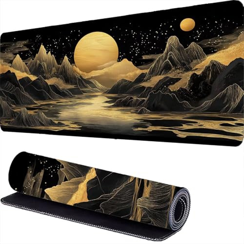 Mond Gaming Mousepad 600 x 300 x 3mm Gelb Mouse Pad XXL, Rutchfeste Mauspad Schreibtisch Unterlage, Mauspad Groß, Computer Desk Mat mit Anti-Rutsch-Gummiboden, für Computer, PC, Laptop, Gaming r-694