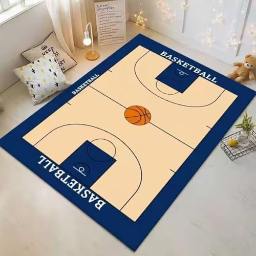 DLAYLQZG Basketball Spielfeld Teppich aus Kristall Samt - Rutschfester Läufer für Spielzimmer & Schlafzimmer, Sport Motiv Teppich für Basketball Fans - Mehrere Größen (Style 2,120x180cm)