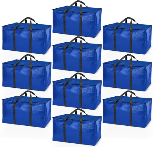 ClearSpace Heavy Duty Moving Bags or Storage Bins with Lids, Blue, 10 Pack | Heavy-duty moving bags with backpack straps, zippers, and handles provide durable storage for moving, travel, and closets.